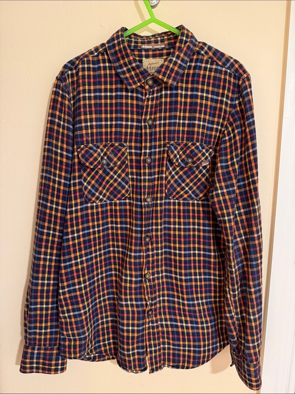 Men's Plaid Button-Down Shirt - Navy, Red & Yellow